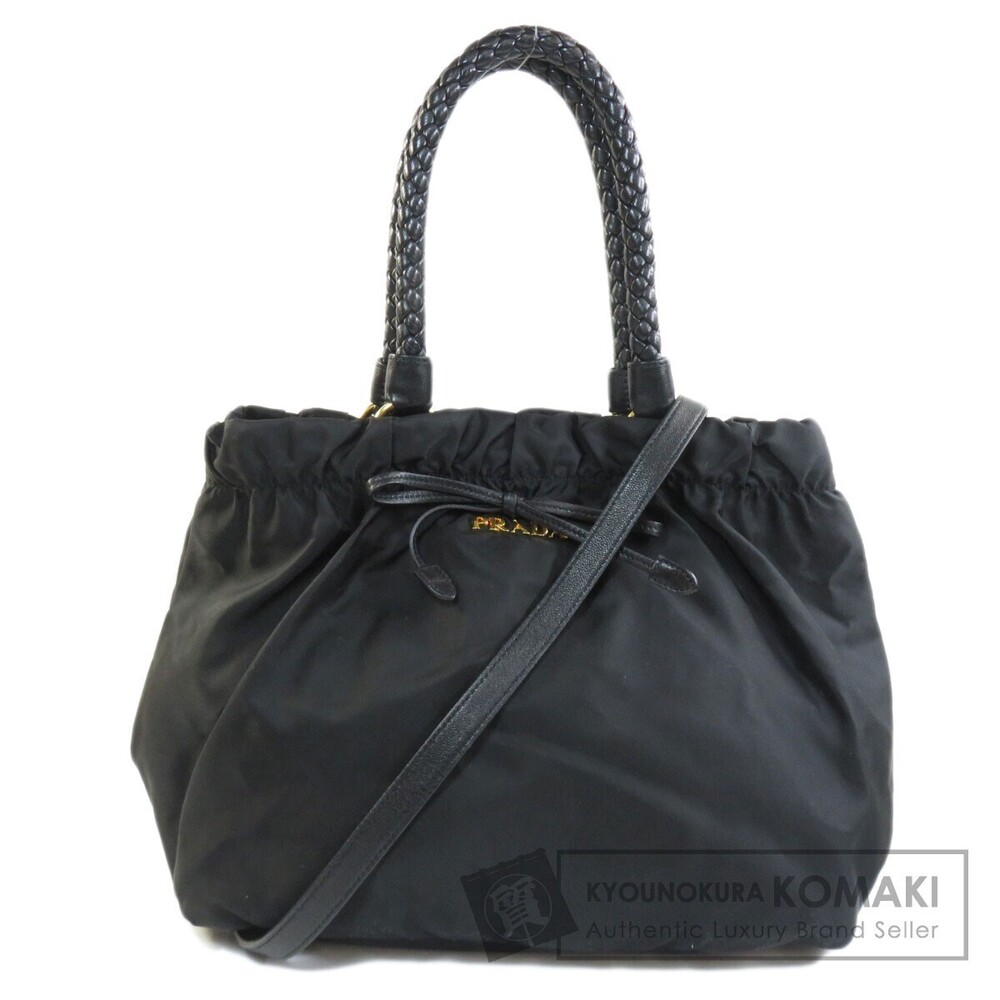 Prada Tessuto Bow Bag black braided leather handle